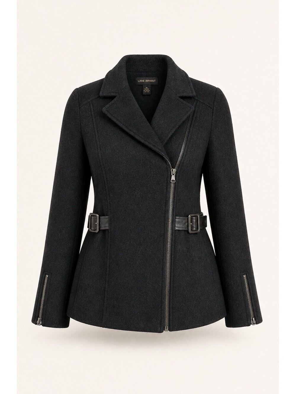 A. Giannetti Women's Asymmetrical Zip Moto Style Jacket 100% Wool Black Sz M